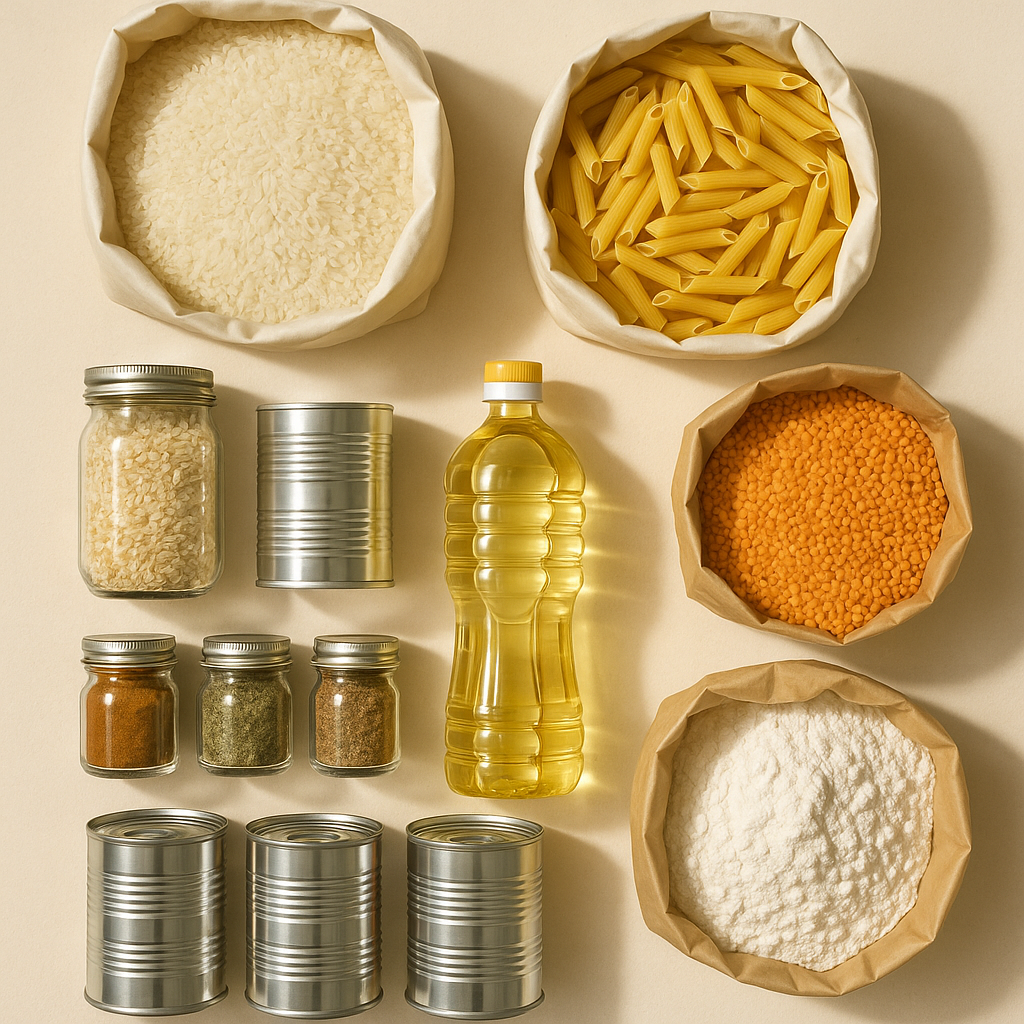 Monats-Vorrat: haltbare Basics in Großpackungen